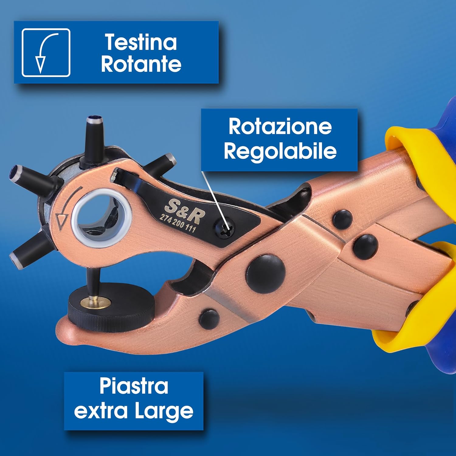 Thumbnail 3 de S&R Fustellatrice Buca Cinture: 6 Fustelle Tonde 2–4,5 mm, Pinza Professionale in Acciaio