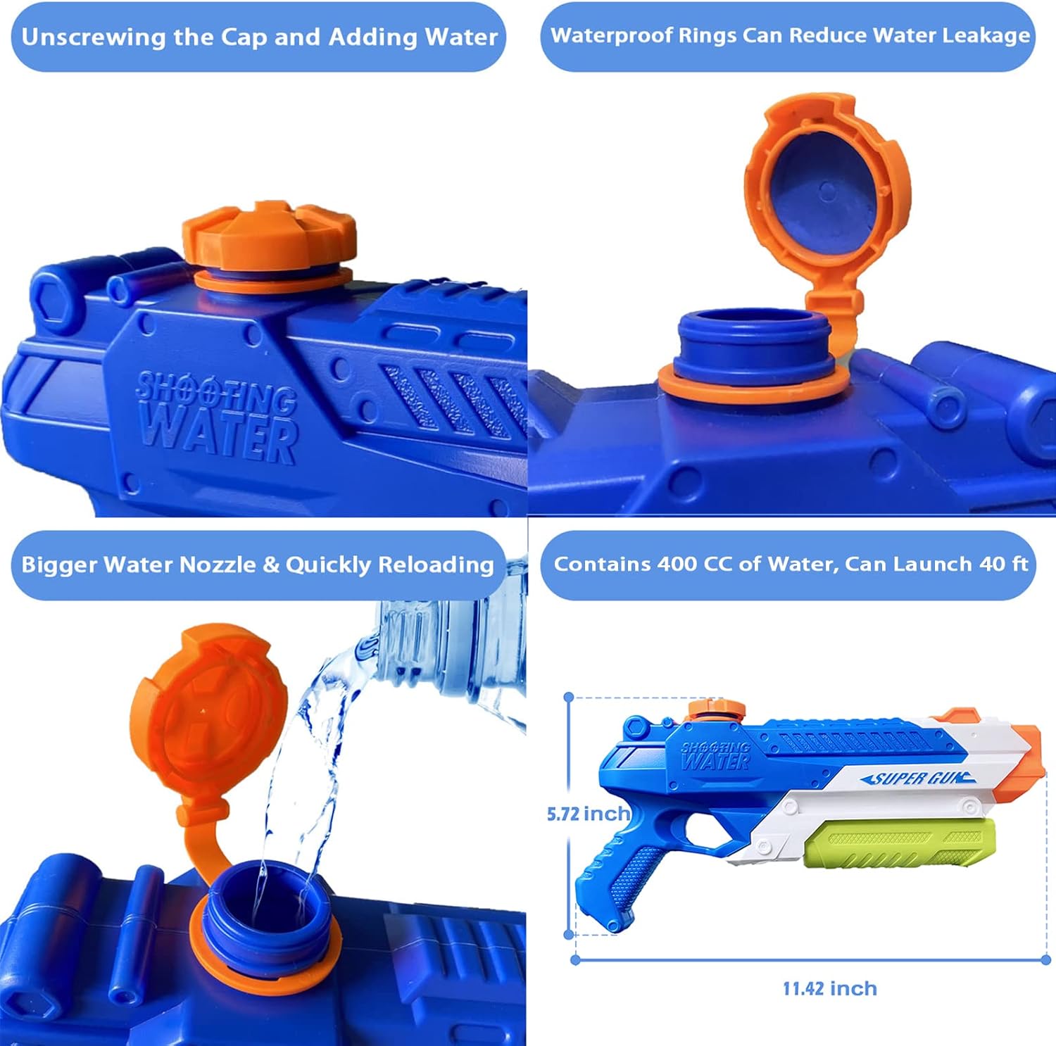 Thumbnail 1 de Water Guns for Kids - Summer Soaker Squirt Guns (2 Pack, 400CC) for 3+ | 12" x 6" ABS