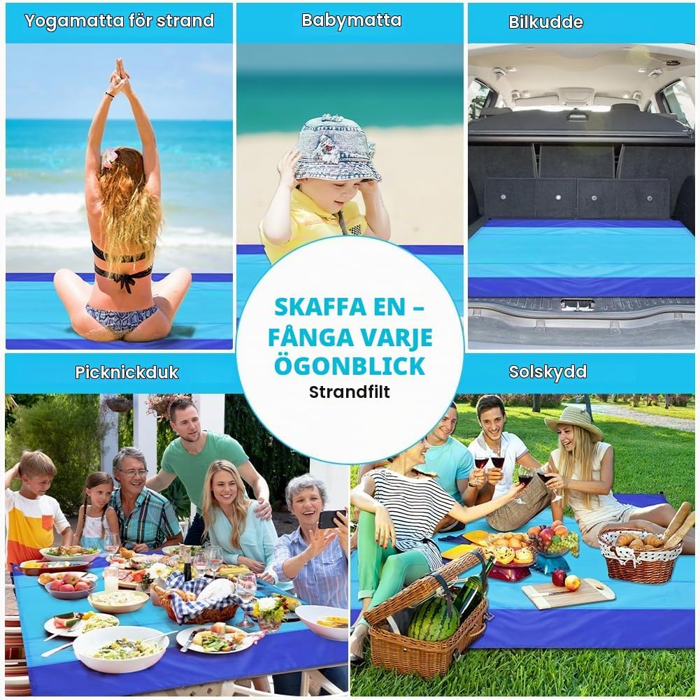 Detalle de Ainiv Beach Blanket Beach Mat strandfilt 275 x 300 cm, sandtät och vattentät