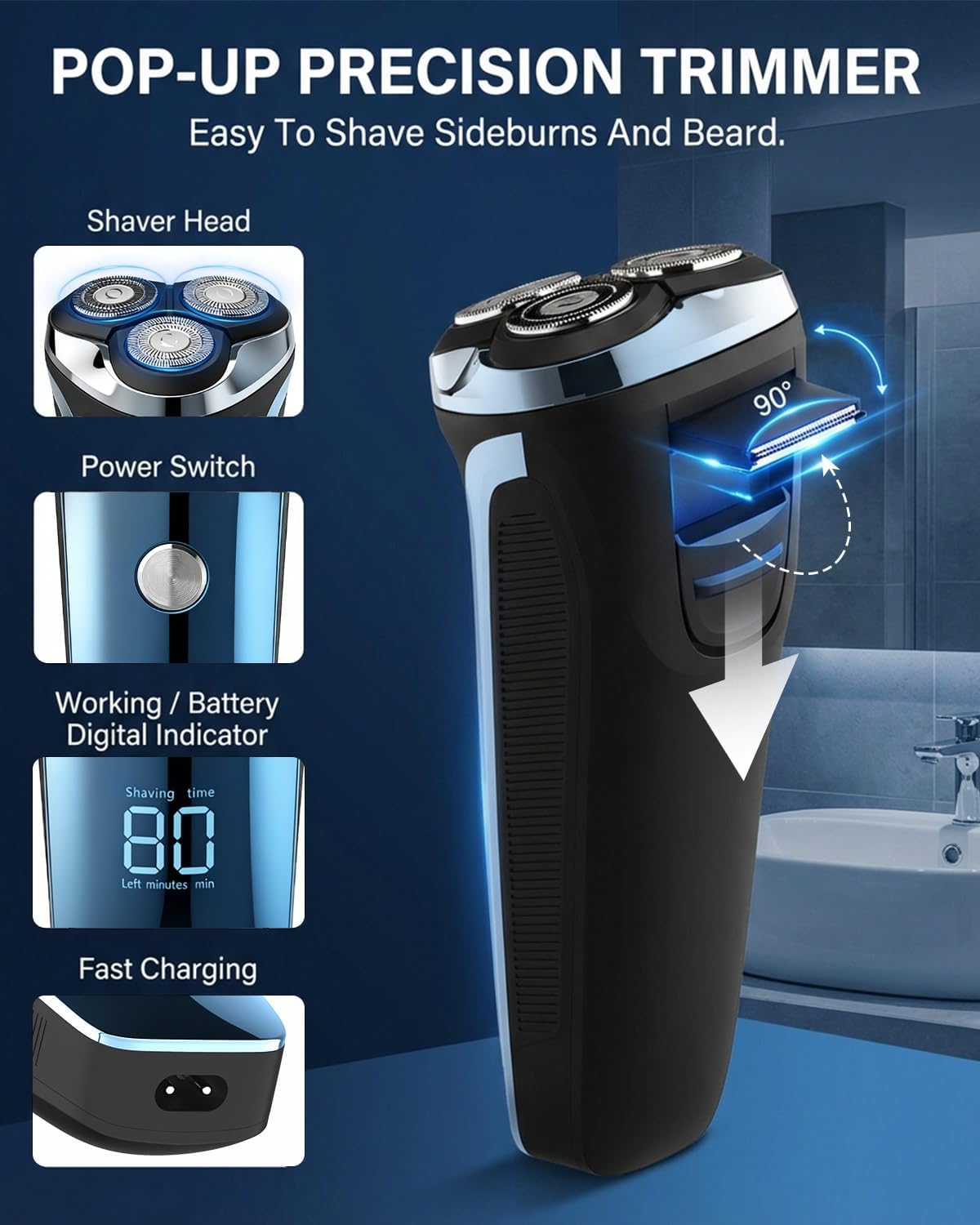 Detalle 2 de Rantizon 4D rotary electric razor for men