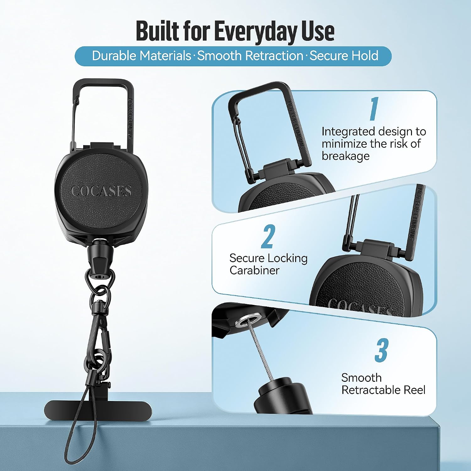 Detalle de COCASES 2 Pack Retractable Phone Lanyard: Anti-Theft 360° Clip with Steel Line & Quick-Release Options