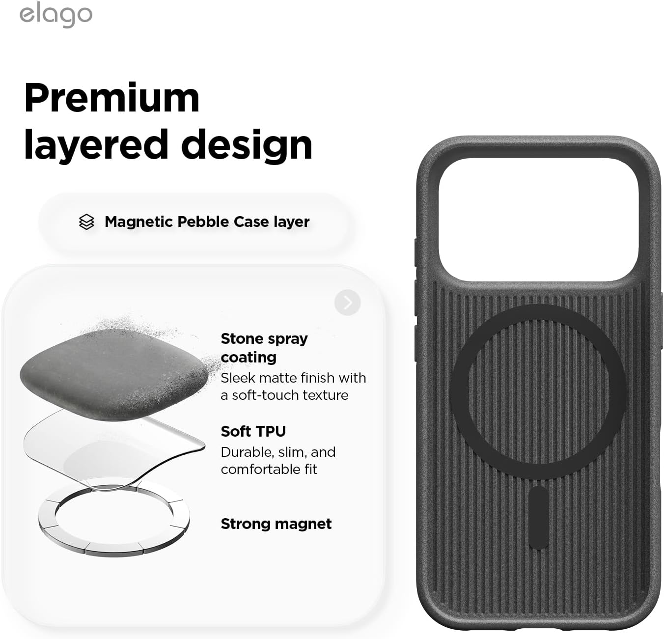 Detalle 1 de elago Magnetic Pebble Case for iPhone 18 Pro Max & 17 Pro Max, MagSafe, Dark Grey