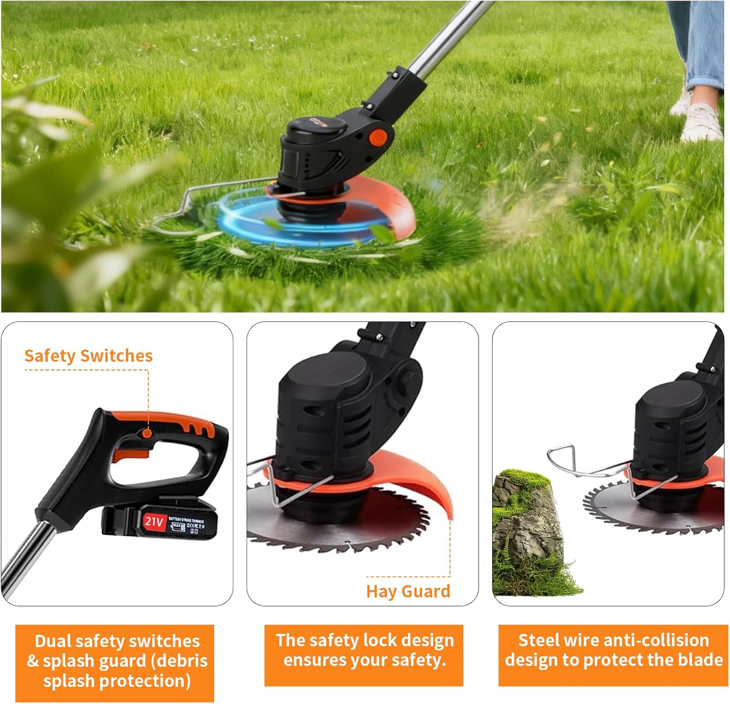 Thumbnail 6 de Strimmer: Cordless 21V Garden Strimmer with 2 x 21V 2.0Ah Batteries and 4 Blade Types