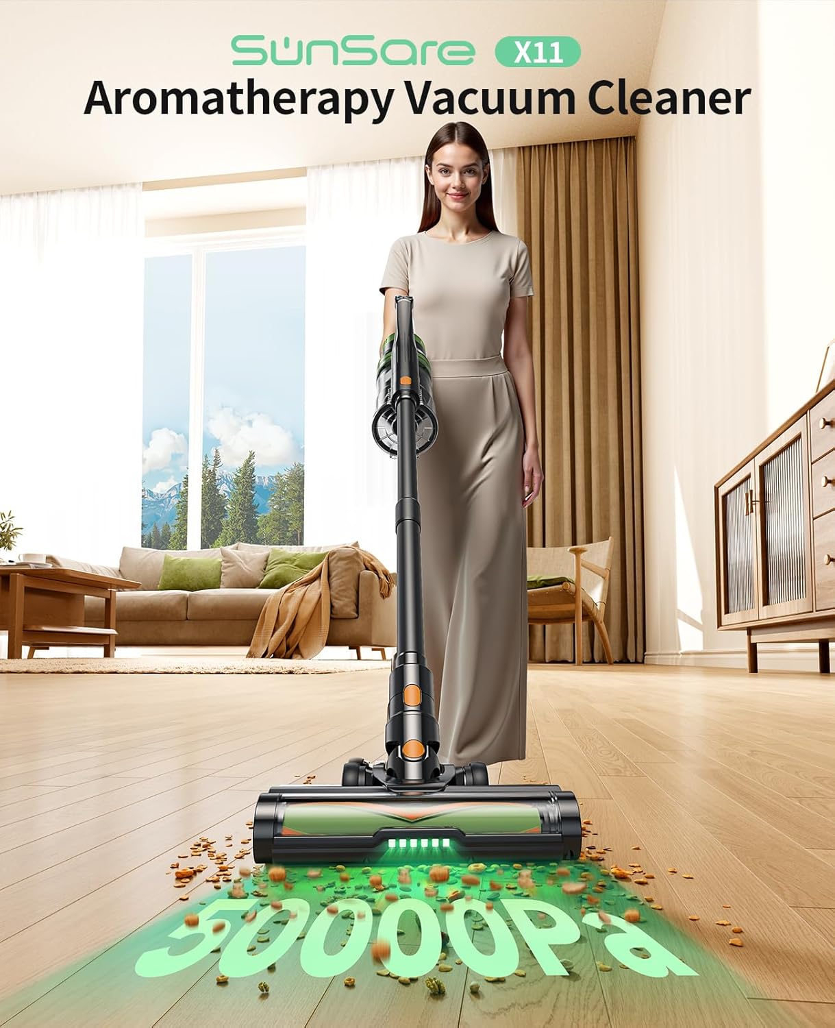 Thumbnail 1 de SunSare Cordless Vacuum Cleaner X11: 50KPa, 600W, 65-Minute Runtime with Green LED Headlights