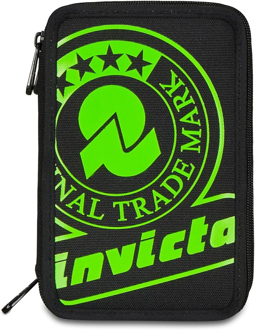 Detalle 2 de Invicta Trousse d’école 3 Zip Triple compartiment noir et vert – avec stylos, crayons et marqueurs