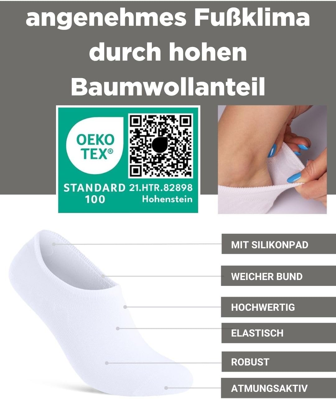 Detalle de sockenkauf24 10 Paar Füßlinge – Unsichtbare Sneaker-Socken mit Silikonpad gegen Verrutschen