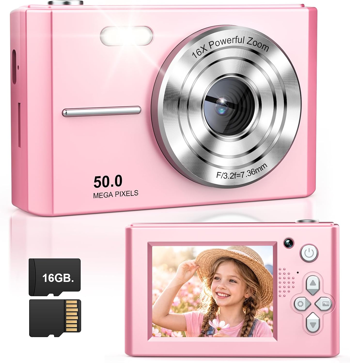 Detalle de EJXHKNF M03 Pink Digital Camera, 50MP, 1080p Video and 16x Digital Zoom