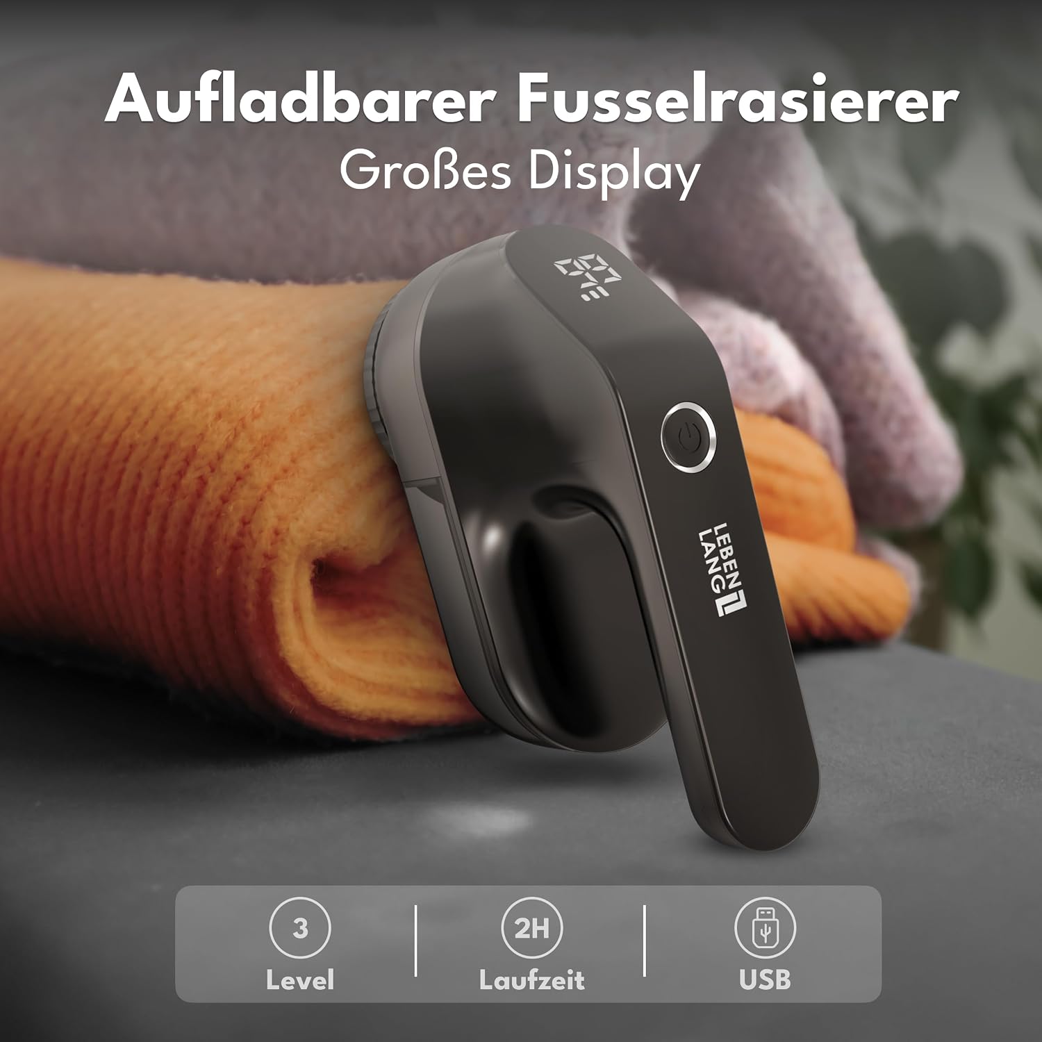Detalle 2 de LEBENLANG elektrischer Fusselrasierer 2000 mAh Akku – mit LED-Anzeige & Reinigungspinsel