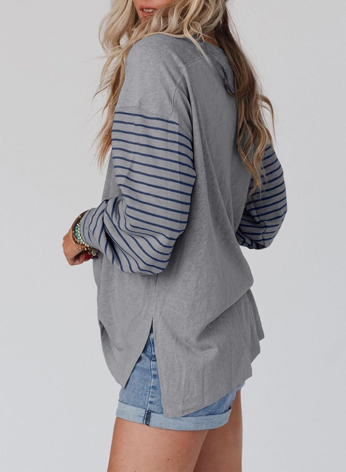 Thumbnail 1 de Dokotoo Damen Langarmshirt mit Rundhalsausschnitt – gestreiftes Sweatshirt im Colorblocking-Design (S–2XL)