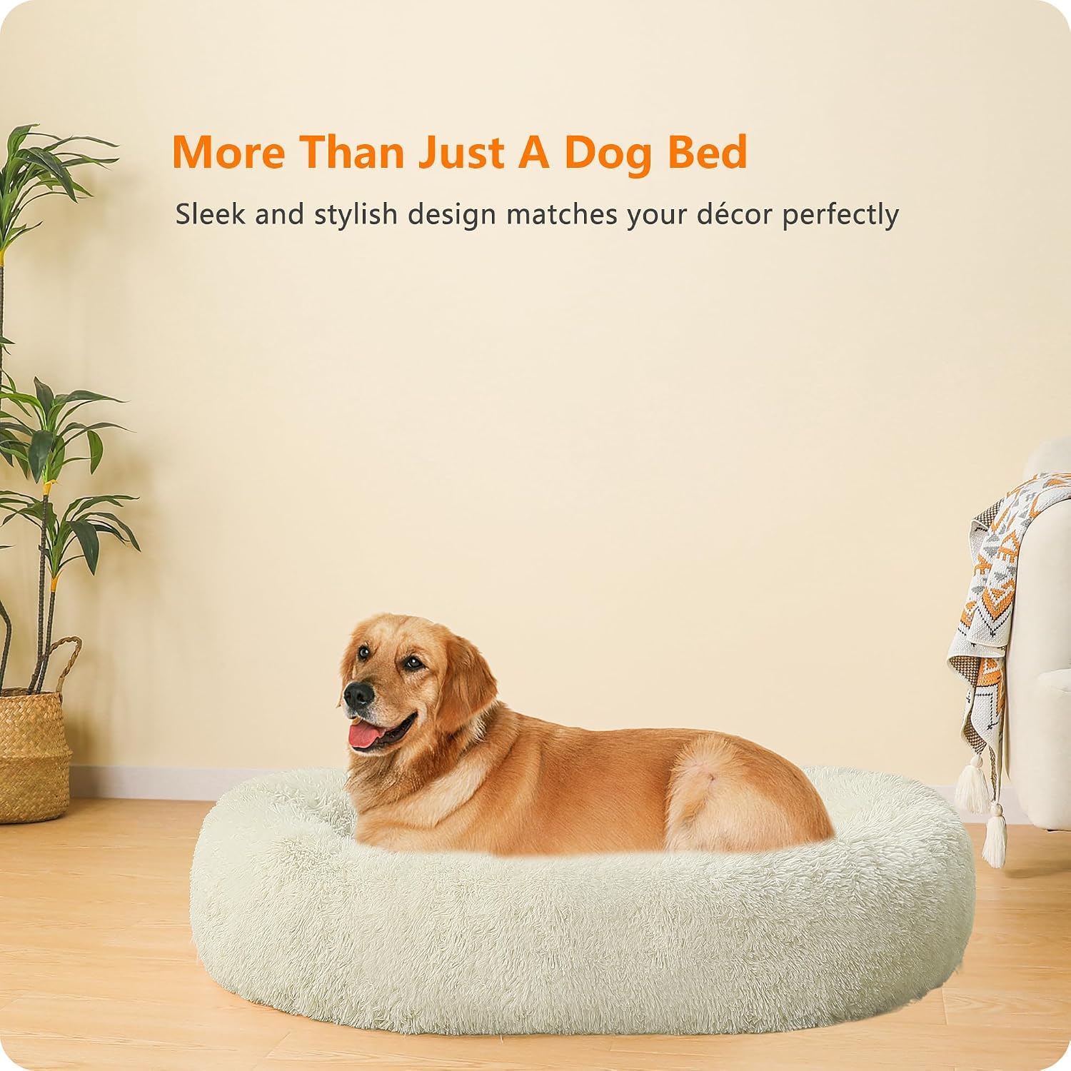 Detalle de HMTOPE Orthopädisches rundes Hundebett – Donut Kuschelkissen, 100 cm Ø, Beige, waschbar