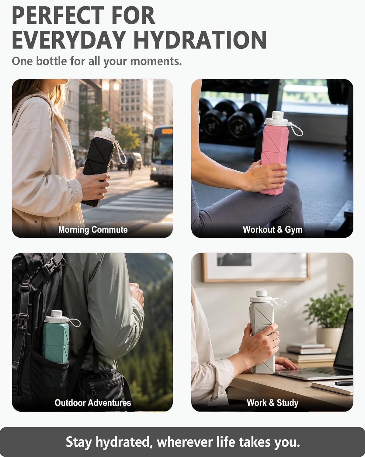 Detalle de BEAUTAIL CollapsibleBottle02 Silicone Water Bottle, 610 mL, Starlight