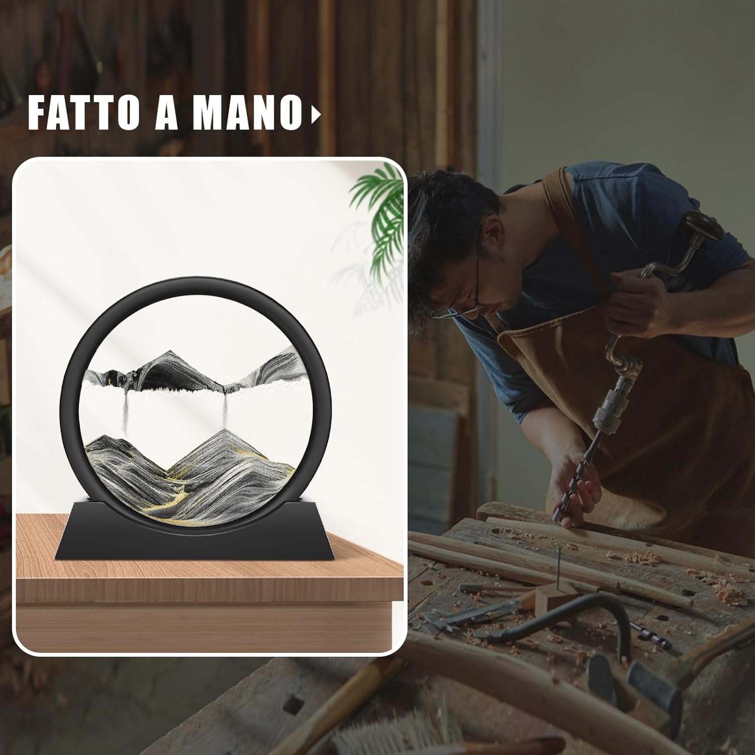 Thumbnail 3 de Wai Danie quadro di sabbia dinamica 3D “hourglass” da 7" (nero) – pittura di sabbia che scorre