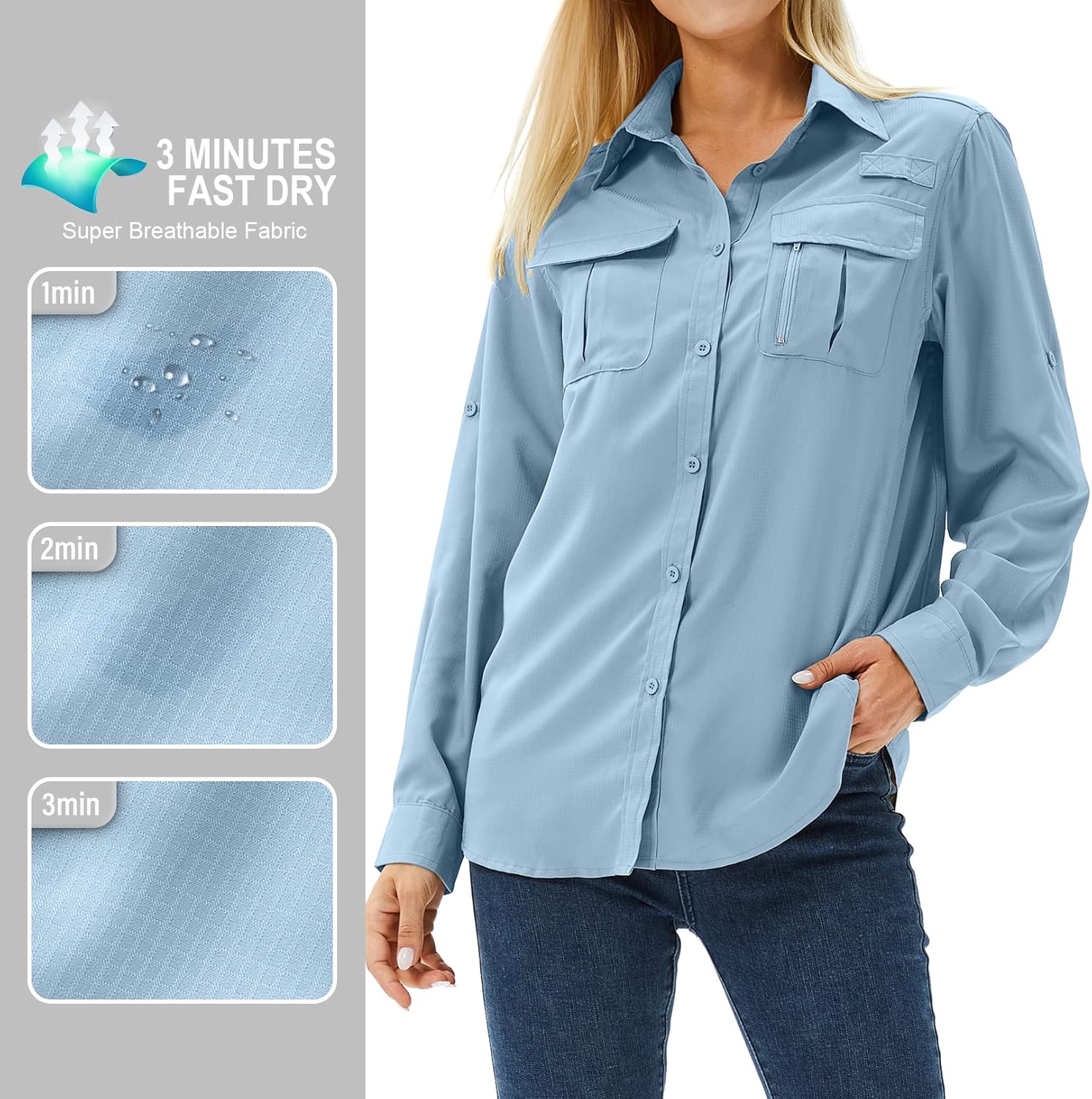 Thumbnail 5 de Yeyity Hemdbluse Damen mit UPF 50 – Langarm Outdoor-Shirt für Wanderungen und Safari