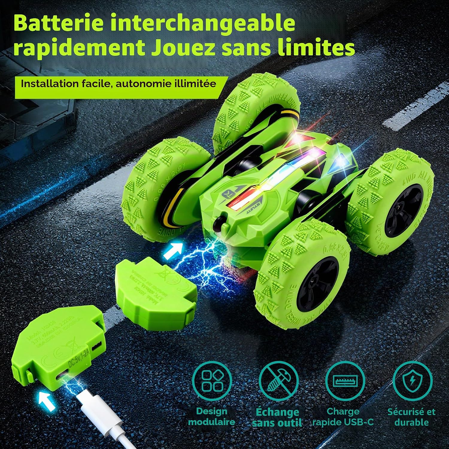 Thumbnail 1 de Threeking Voiture Télécommandée Enfant RC – Découverte acrobaties et batterie interchangeable