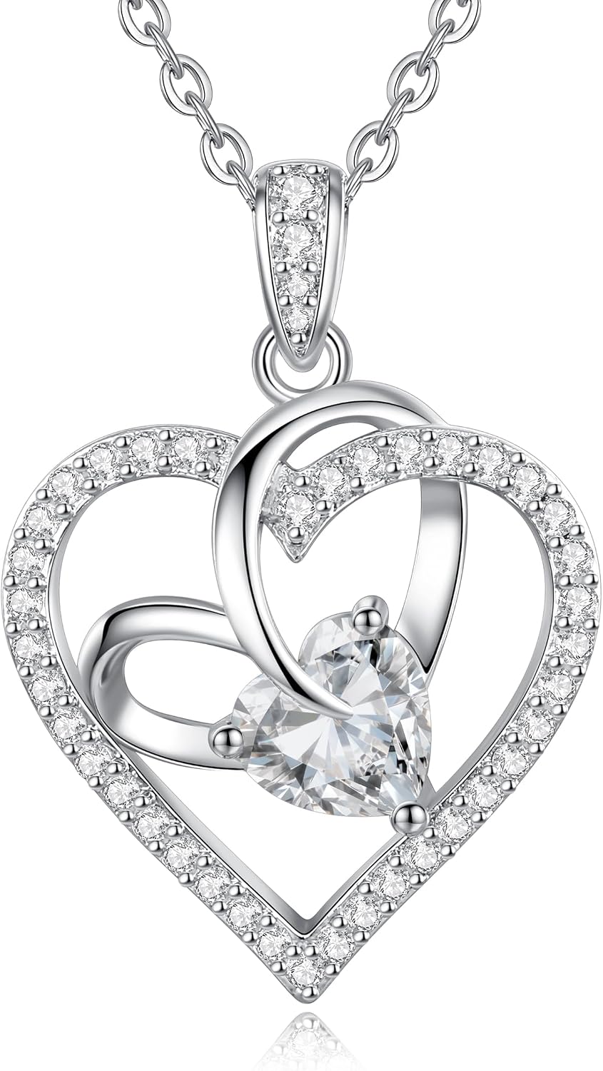 Detalle de Collana Donna Cuore Regalo Gioielli con Pietra di Nascita in Argento 925, Cuore Doppio e Zirconi 5A