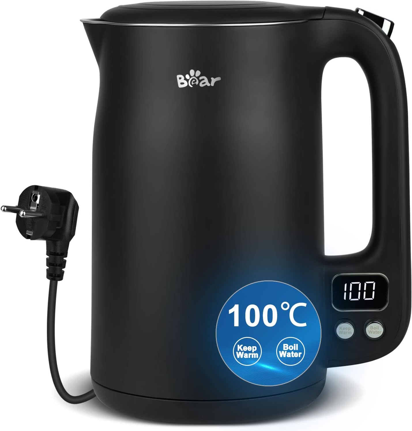 Detalle de Bear 1.7L Edelstahl-Wasserkocher mit 11 Temperaturen, 1800W und Strix Thermostat