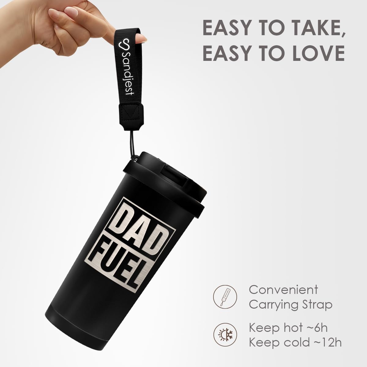 Detalle de SANDJEST Dad Fuel Tumbler from Daughter Son – 18 oz Stainless Steel with 2-in-1 Lid