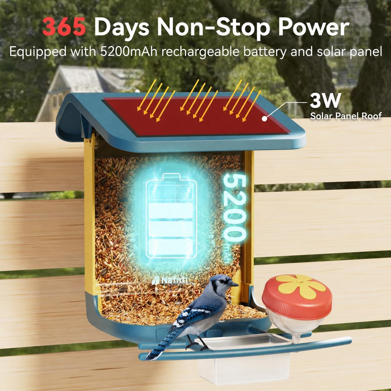 Thumbnail 4 de Nafnti Smart Bird Feeder with Camera, 1.8 L, 2K Video and Solar Panel