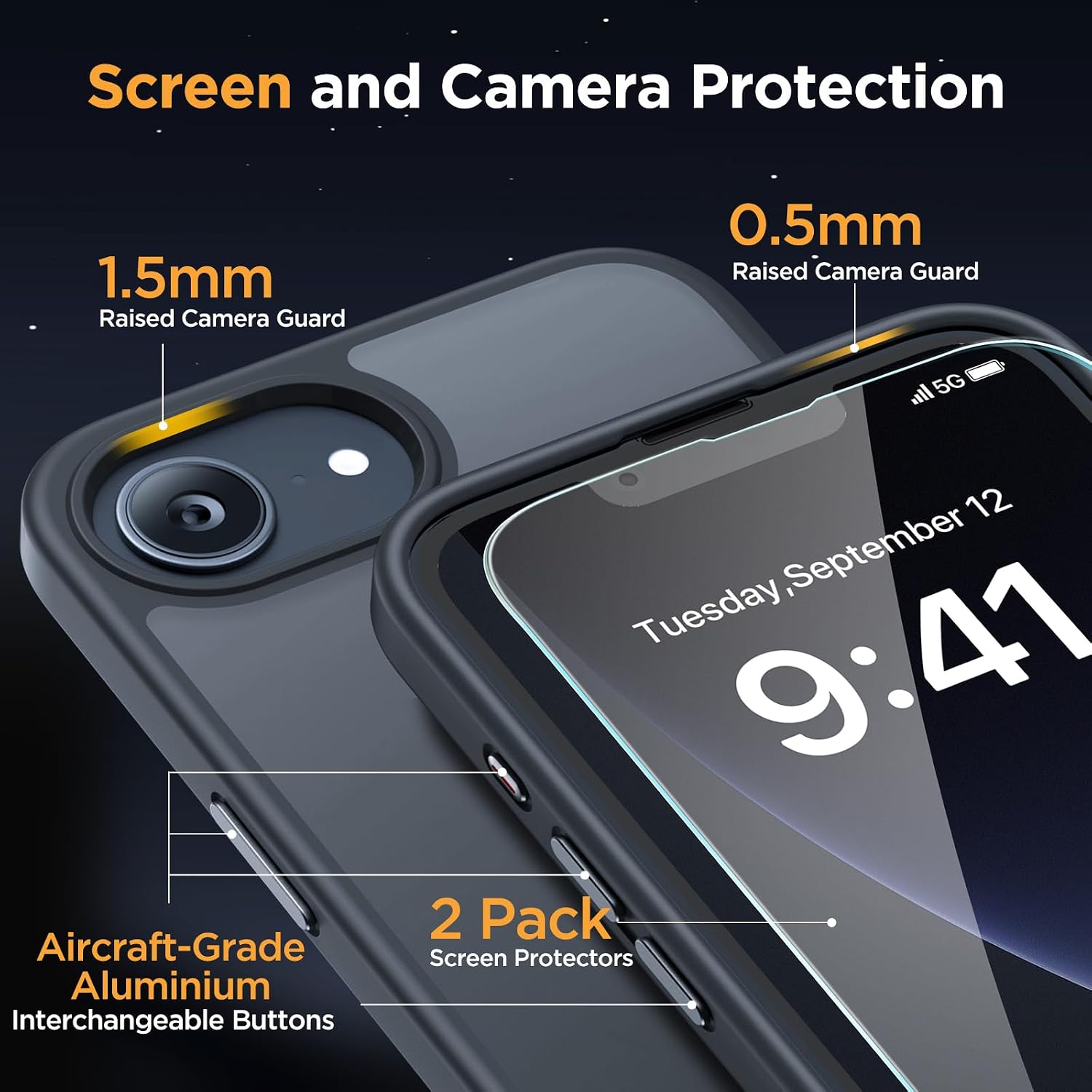 Detalle de Miracase for iPhone 17e/16e Case with 2x Screen Protectors — Military-Grade Protection in a Slim, Translucent Matte