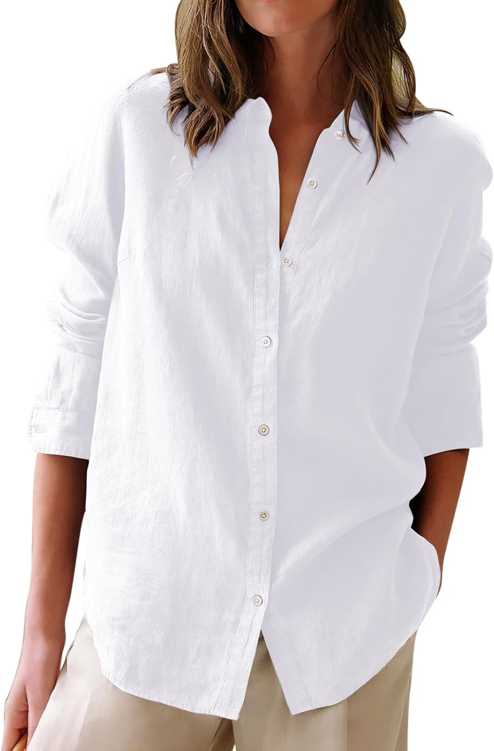 Thumbnail 6 de Aoudery Women’s Cotton Oxford Button-Down Shirt – Long Sleeve, Solid Colors, Classic Fit