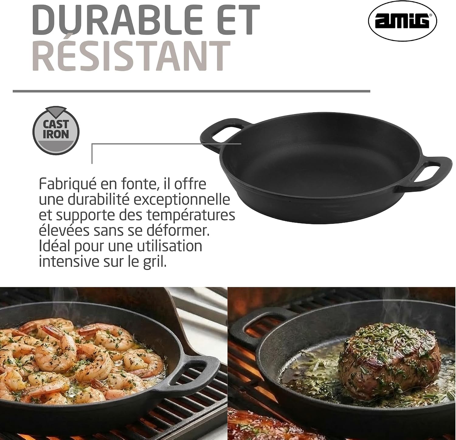 Detalle de Amig Mod. AM39 Cast Iron Skillet, Ø31 cm for Charcoal and Gas Grills
