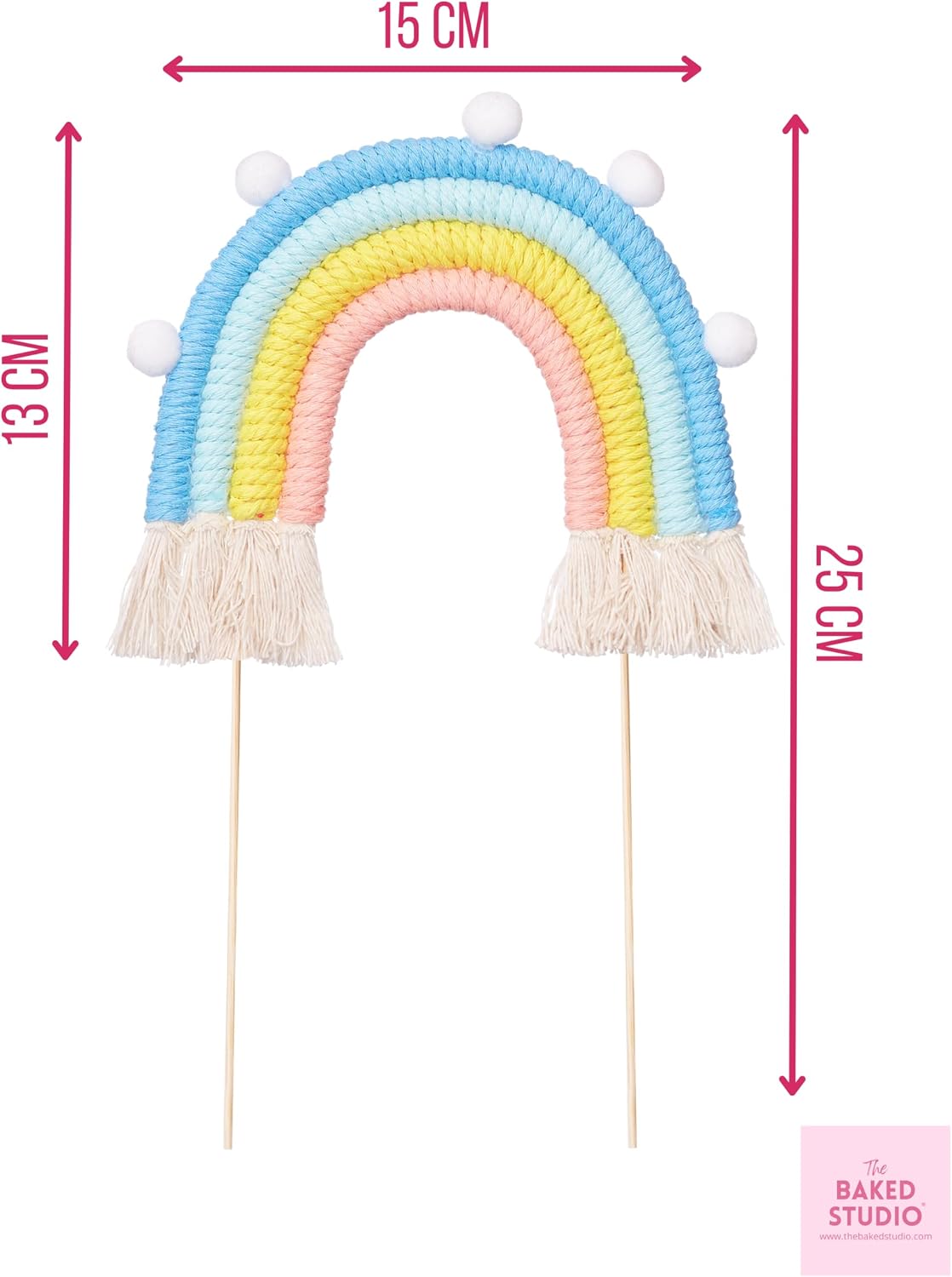 Thumbnail 2 de The Baked Studio Boho Braided Rainbow and Cloud Cake Topper (Pastel Blues)