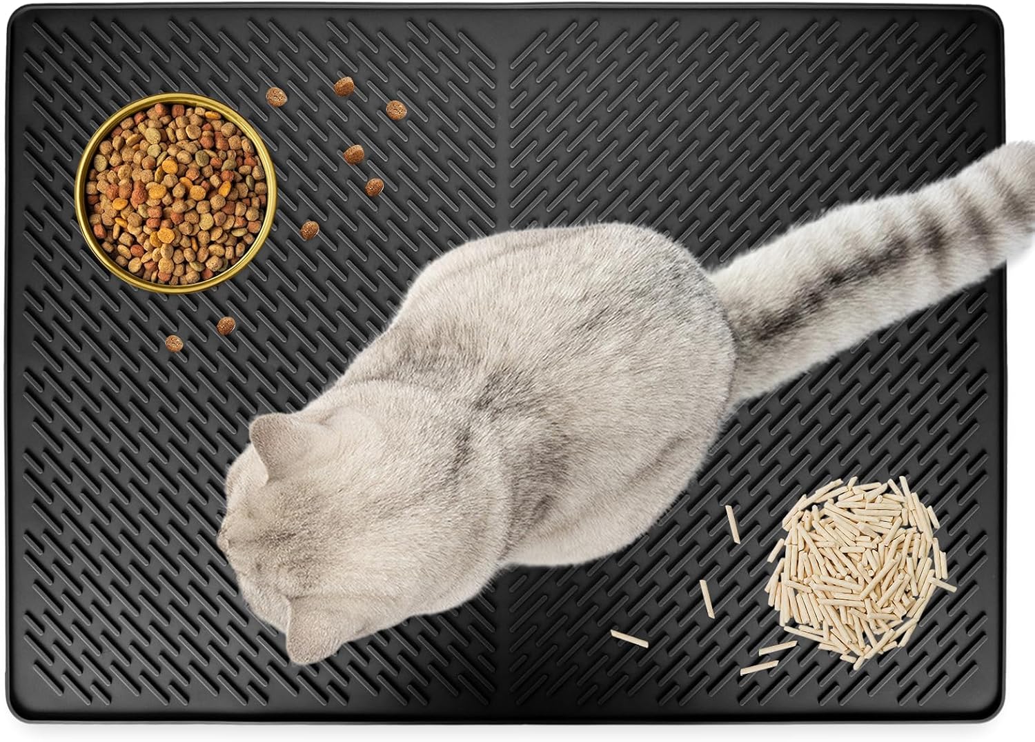 Silicone Cat Litter Mat, 70x50cm – Non-Slip, Waterproof Litter Trapping Mat in Black