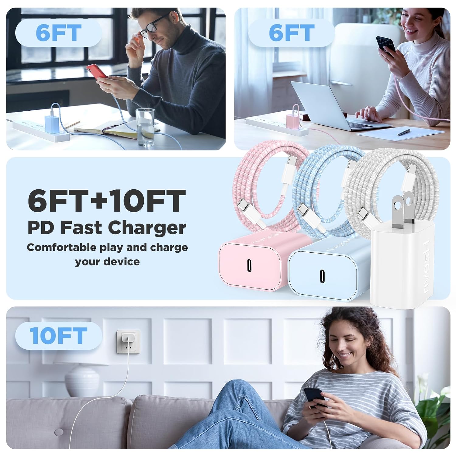 Thumbnail 5 de Hzevn 20W Fast Charger 3-Pack with C to C Cables