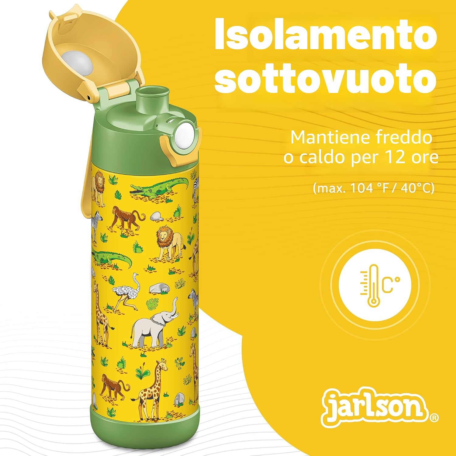 Detalle de Jarlson Borraccia Termica Bambini 500ml Mali: sicurezza, praticità e stile per scuola e sport