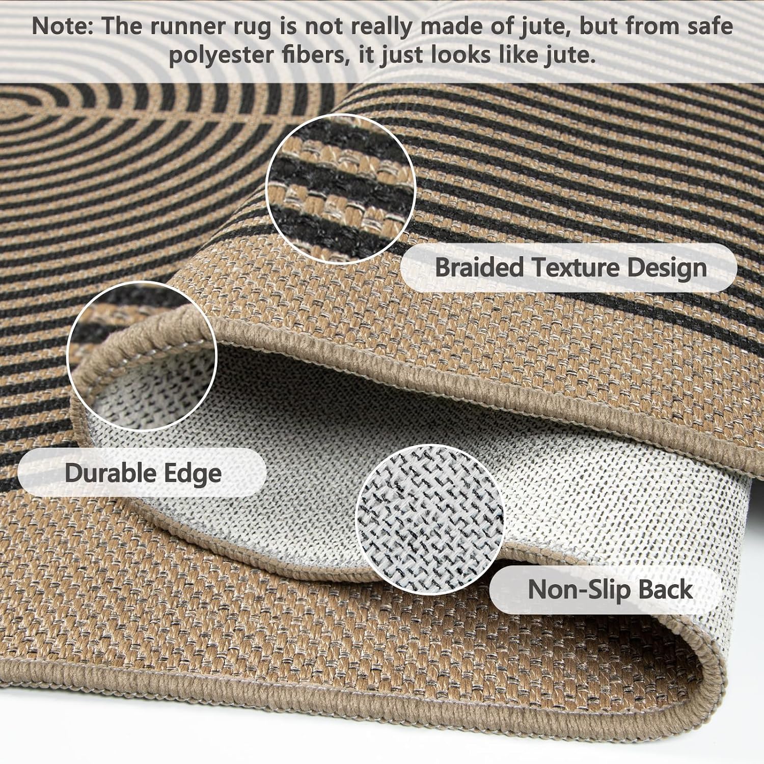 Detalle 2 de Capslpad Jute-Look Runner Rug, 80 x 300 cm, Black Double-Arch Design