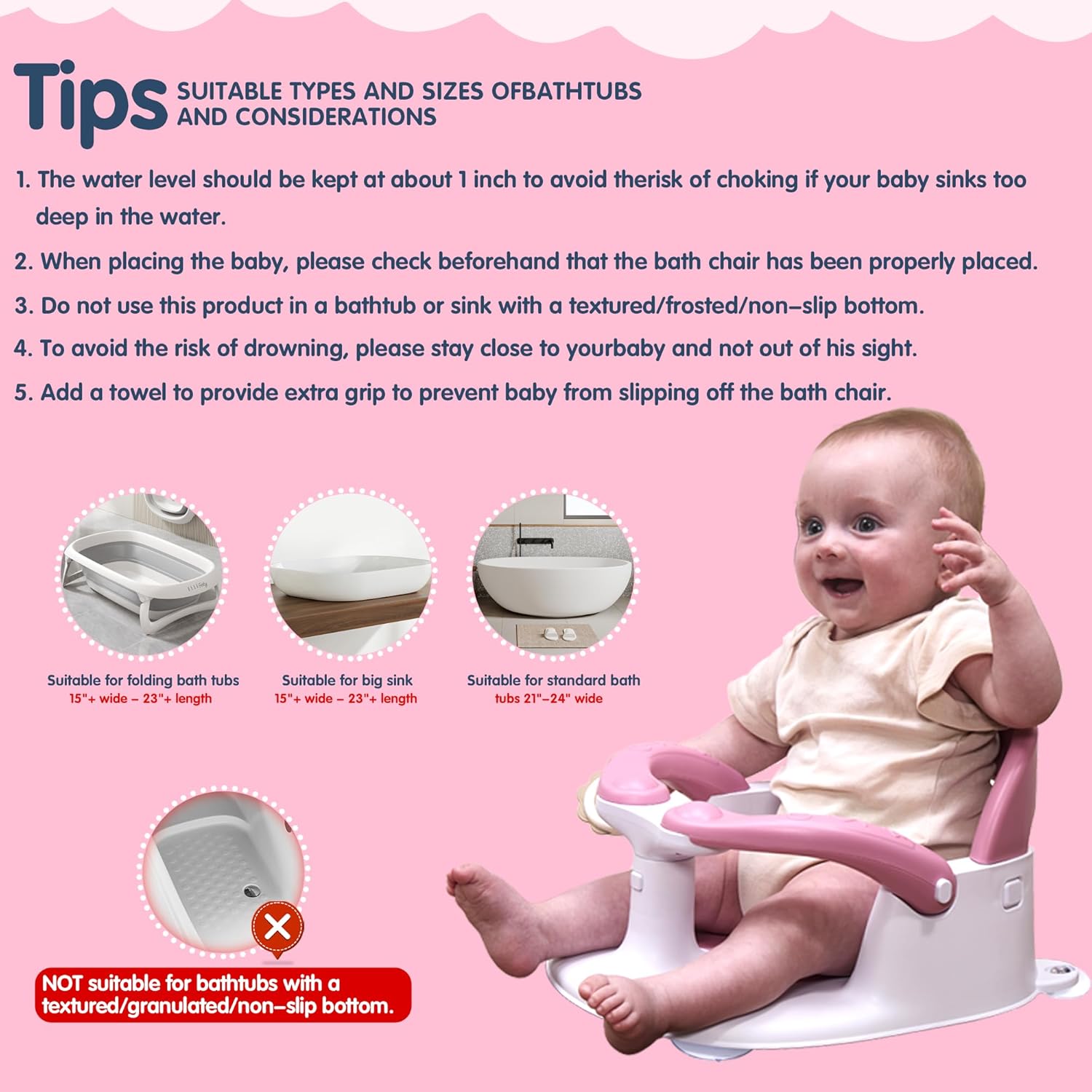 Thumbnail 6 de babove Baby Bath Seat for Babies 6 Months & Up (Pink) with Thermometer Sticker