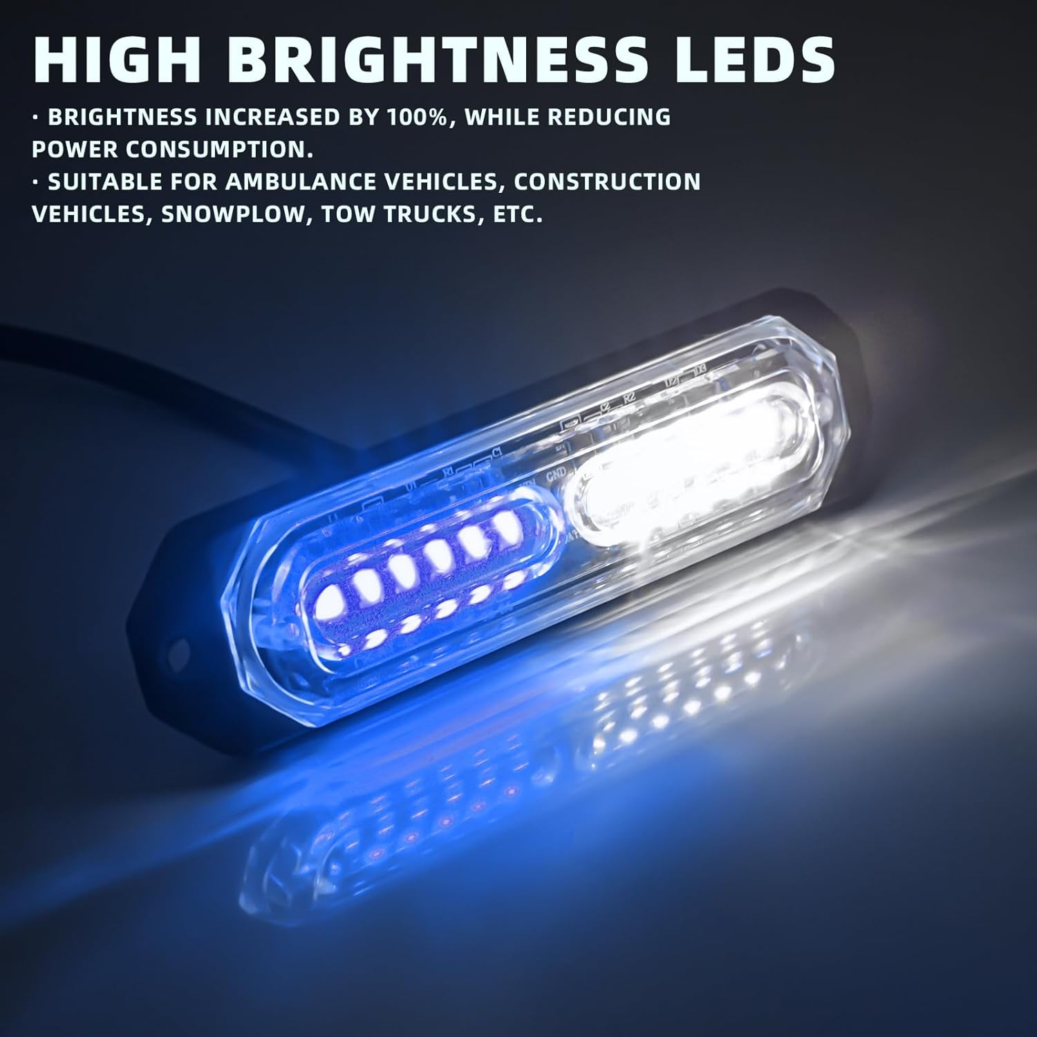 Thumbnail 2 de PKINGLAKE 8-Piece 12-LED Sync Feature Emergency Strobe Grille Lights (Blue/White)