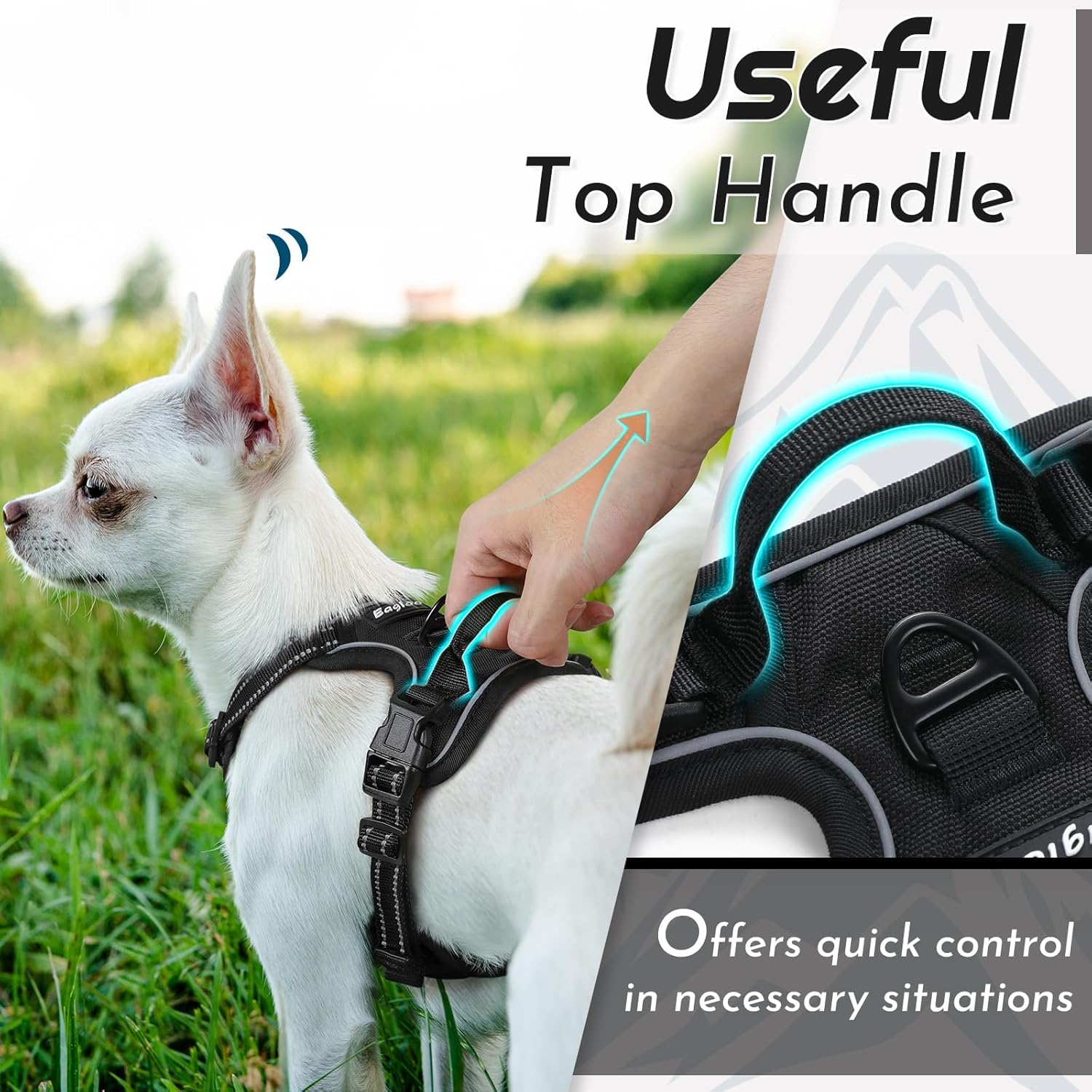 Thumbnail 4 de Eagloo Dog Harness Small Dog (Black) – Soft Padded Adjustable Vest with Front Clip, No Pull Control Handle, XS