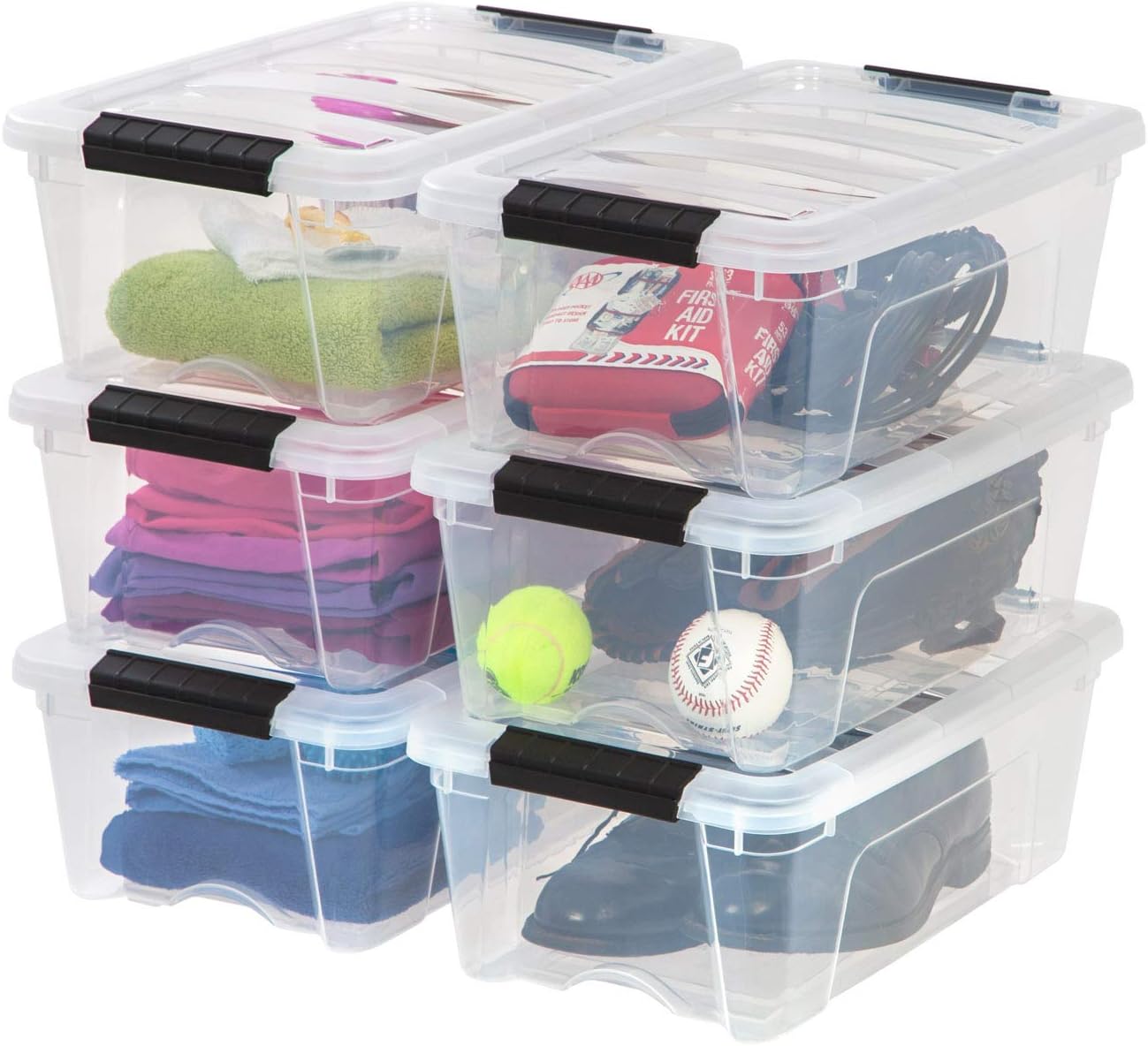 Detalle de IRIS USA 13 Qt Plastic Storage Box with Lid and Latches – 6 Pack (Clear)