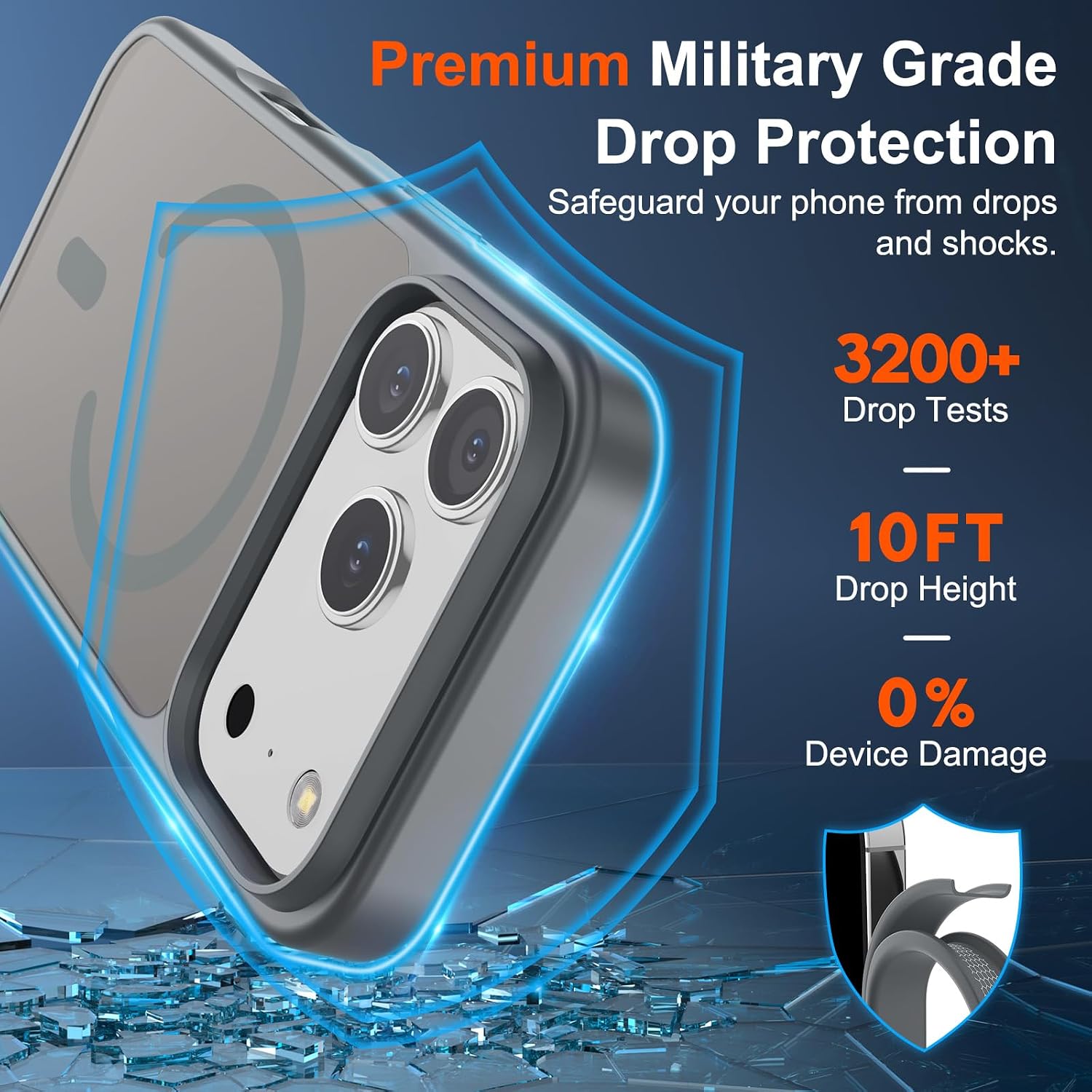 Detalle de SUPFINE Magnetic Case for iPhone 17 Pro (MagSafe Compatible) — Military-Grade Drop Protection, Matte Translucent Gray