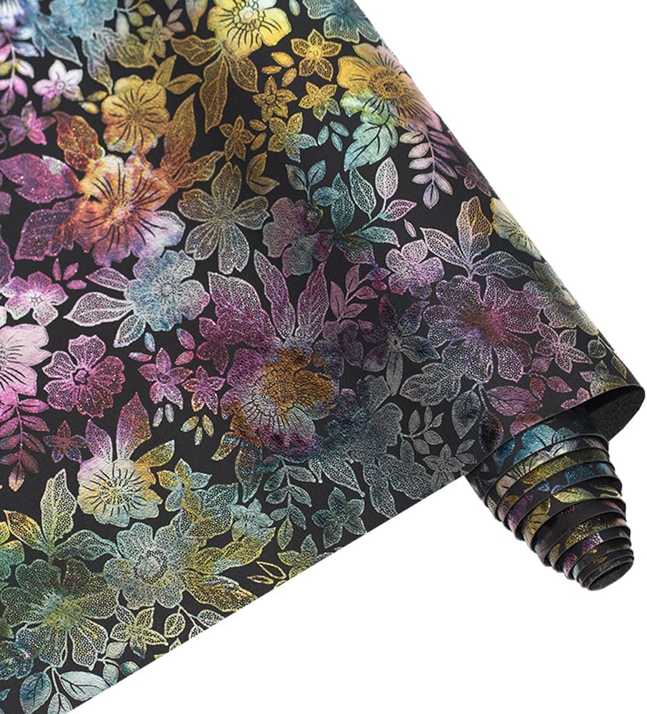 Thumbnail 6 de Kunstleder Stoff Rolle 41 x 137 cm mit glänzendem Blumenmuster in Rosa – ideal zum Basteln
