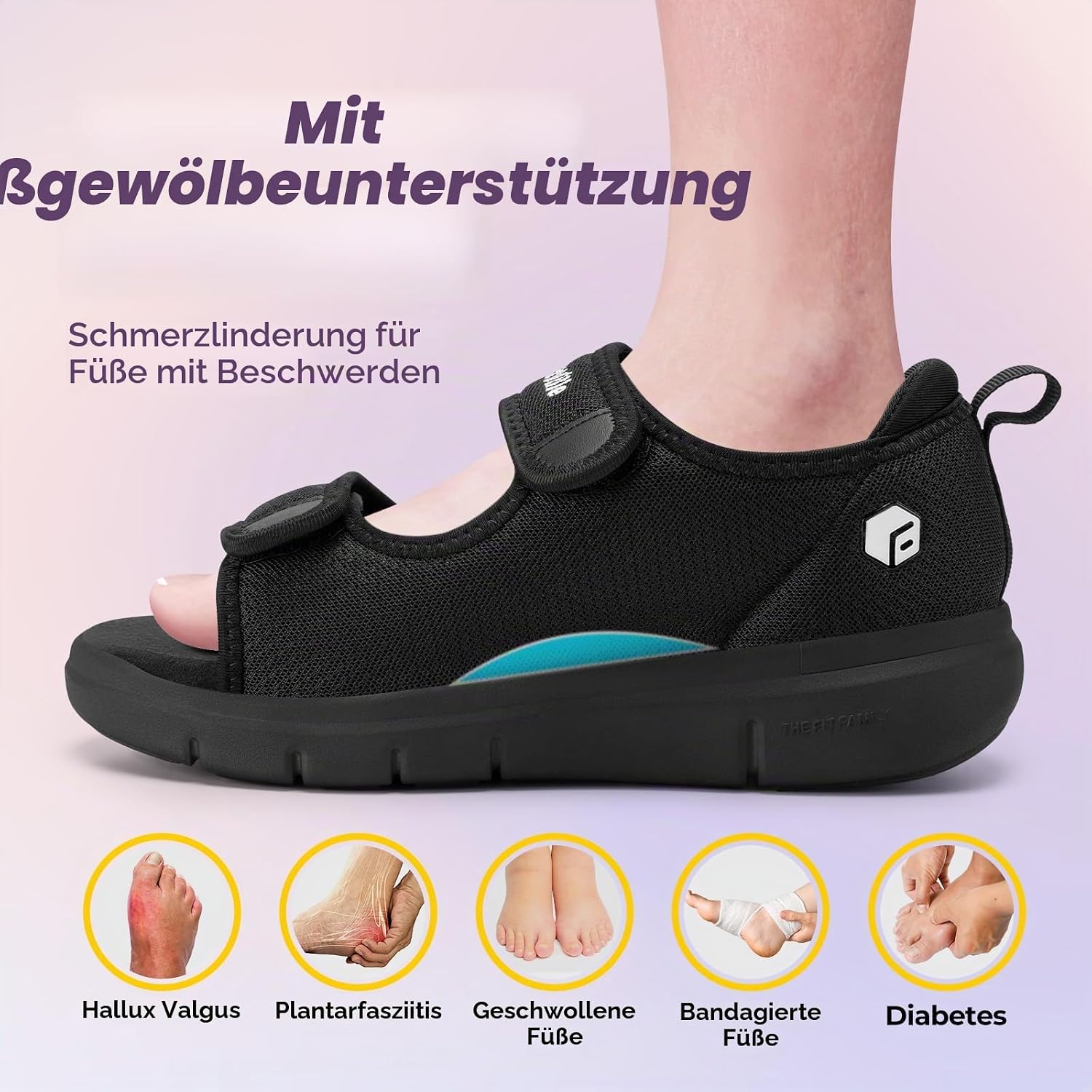 Detalle de FitVille Weit Offene Diabetiker Sandalen Damen – Orthopädische Sicherheit mit Klettverschluss