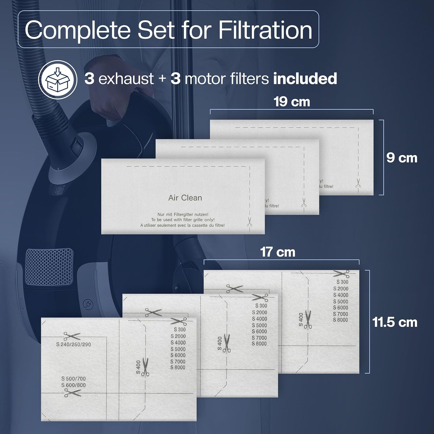 Detalle 1 de 1E SF-SAC 20/30 filterset voor Miele-stofzuigers, 3 uitlaat- en 3 motorfilters