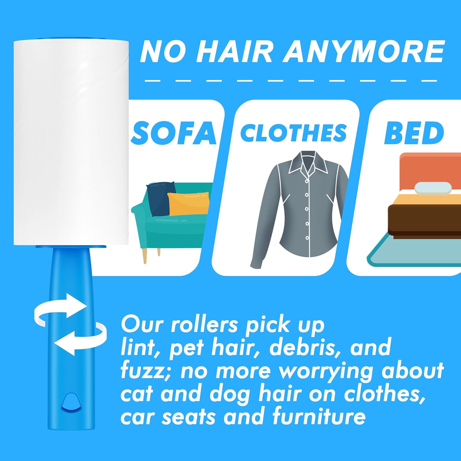 Detalle 2 de Lint Rollers 400 Sheets Lint Remover for Pet Hair, Couch, Clothes, Furniture and Carpet – Albatross Health New England