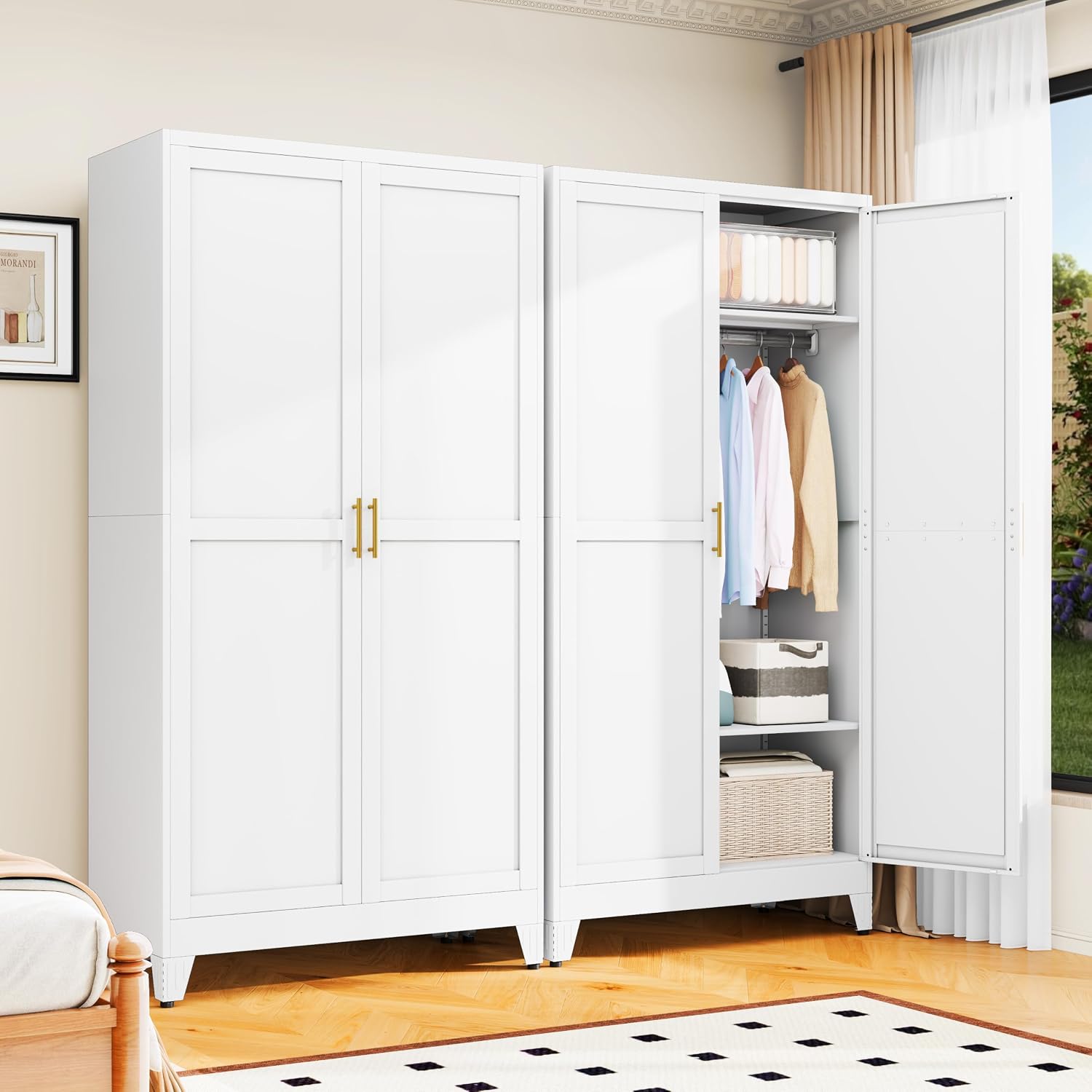 Detalle de GAIOUS GAI-Arm-003 Metal Wardrobe Cabinet, 79-Inch, Adjustable Shelves