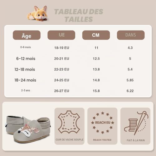 Thumbnail 6 de IceUnicorn Chaussons Bébé Cuir Souple 6-12 mois – Renard Gris Clair