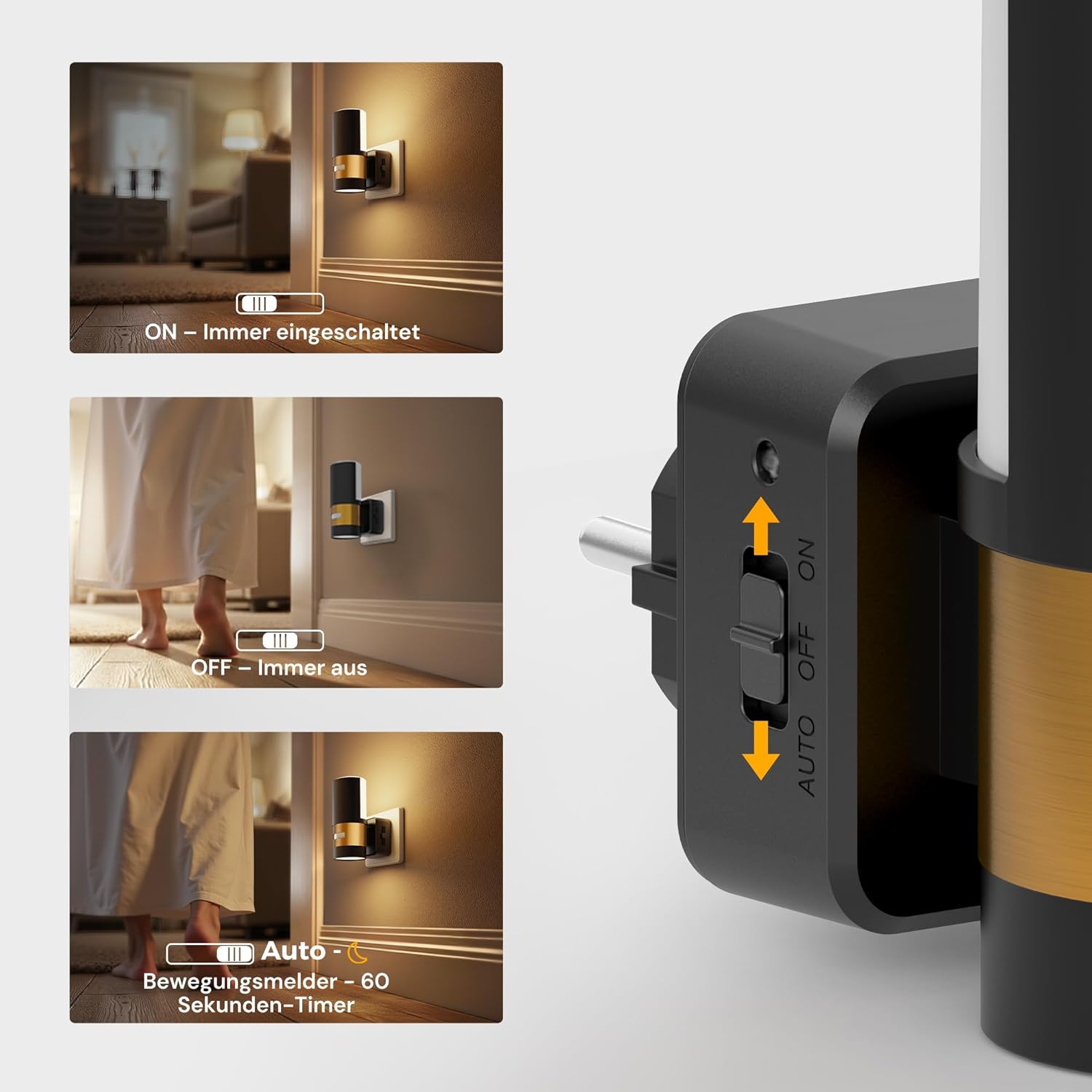 Thumbnail 4 de LOHAS-LED Nachtlicht Steckdose (2 Stück) mit Bewegungsmelder, 3000K Warmweiß, 360° Drehbar – flexibler Lichtspender für Flur, Treppenhaus und Schlafzimmer
