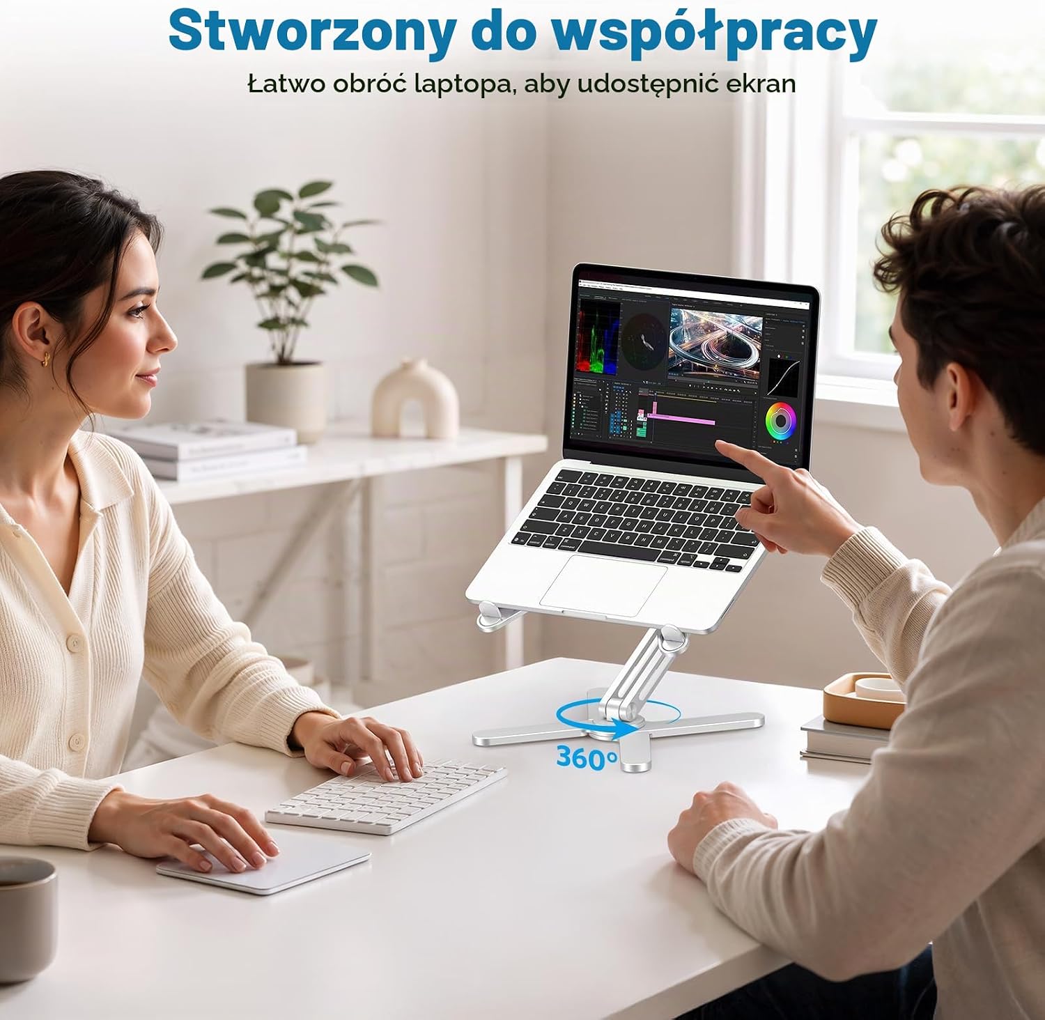 Detalle de OMOTON LA10 – składany, aluminiowy stojak na laptopa z obrotem 360°