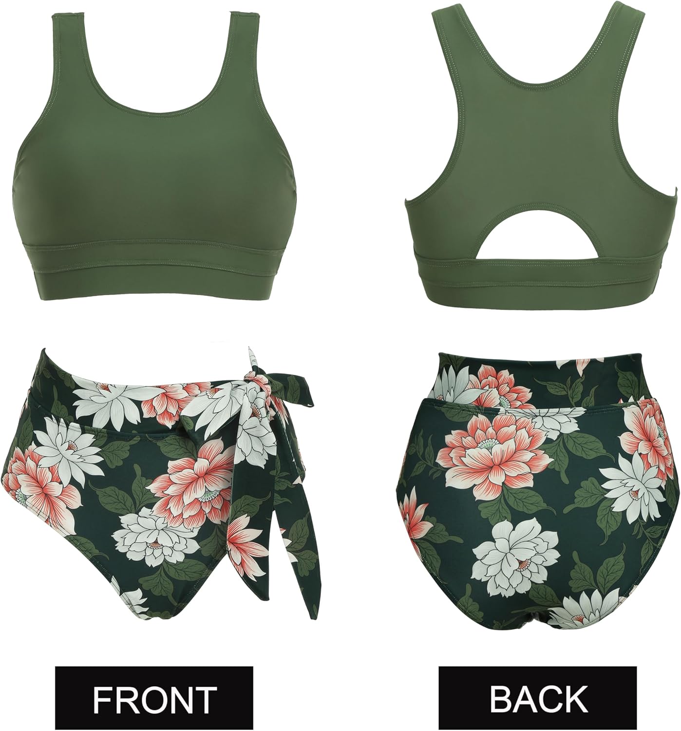 Detalle de AI'MAGE Costumi da Bagno Donna a Due Pezzi Vita Alta: stampa leopardata/tropicale, imbottitura rimovibile