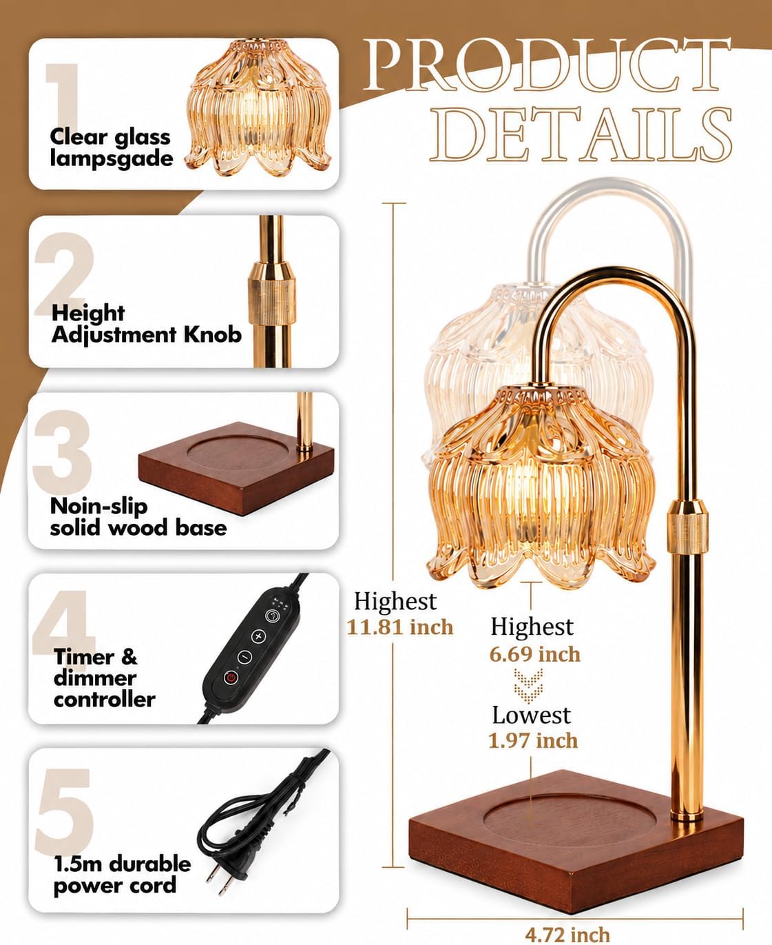Detalle de Flower Candle Warmer Lamp with Timer & Dimmer