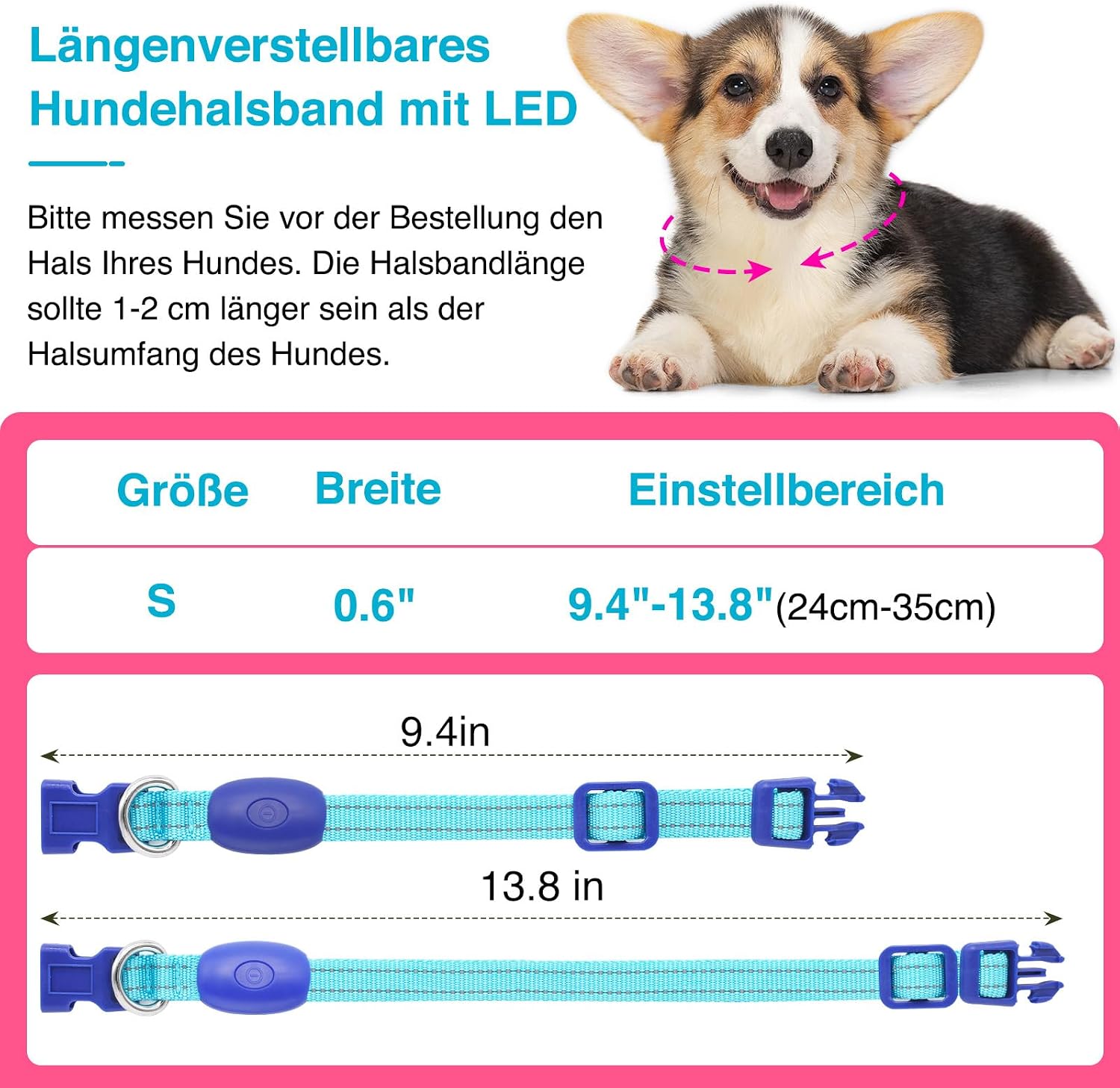 Detalle 2 de KOSKILL Leuchthalsband Hund – USB wiederaufladbares LED-Halsband für kleine bis mittlere Hunde (Blau, S)
