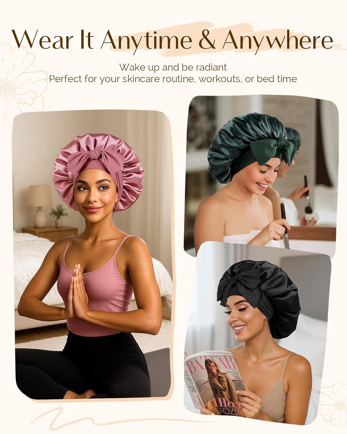 Thumbnail 4 de YANIBEST Satin Seide Haube – Double Layer Hair Bonnet für lockiges Naturhaar, verstellbares Bindeband