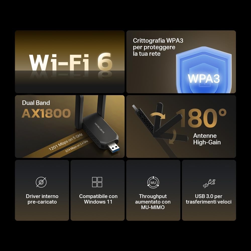 Thumbnail 1 de MERCUSYS MA72XH WiFi USB AX1800 2 antenne per PC 📶