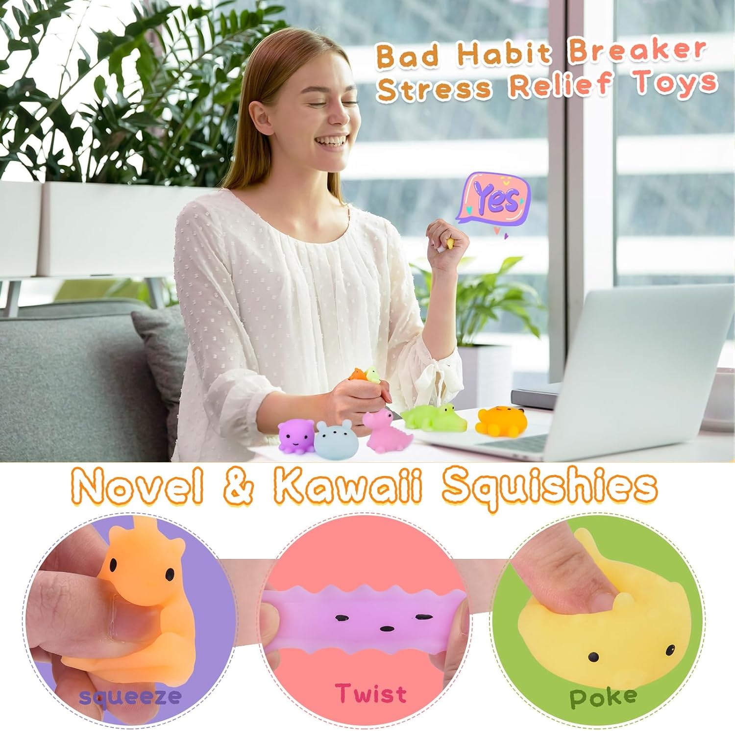 Thumbnail 5 de LEEHUR 100PCS Kawaii Squishies Mochi Squishy Toys (Mini Fidget Stress Relief) with Storage Bag