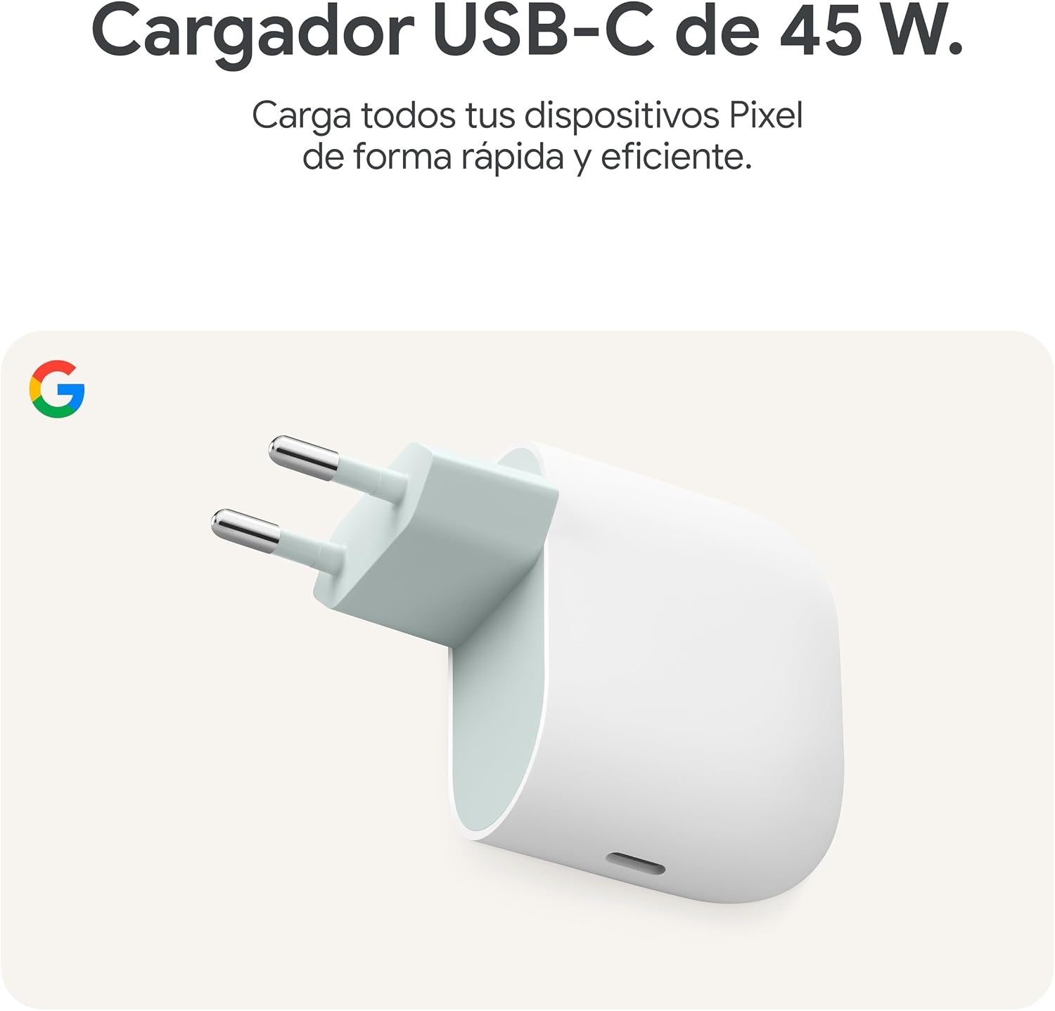 Thumbnail 3 de Cargador USB-C de 45 W de Google - Cargador de teléfono Pixel de Carga rápida - Compatible con los Productos de Creado por Google y Otros Dispositivos USB-C® - Nieve